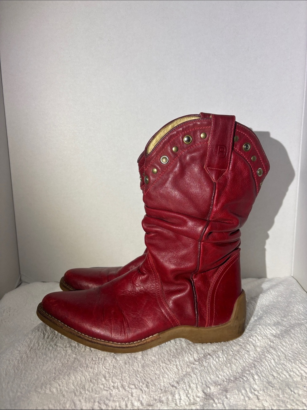 Kenneth Cole Red Slouchy Studded Mid-Calf Cowgirl Boot